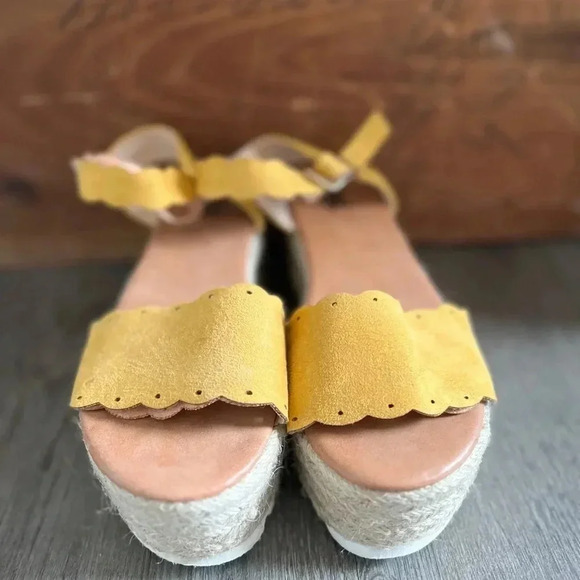 AMS 7.5 Mary Jane Espadrille Platform Wedge Flatform Open Toe Sandal Mustard - Picture 4 of 4